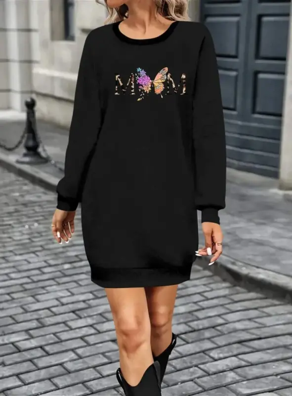 Women's Long Sleeve Crew Neck Viscose Two Thread Dress - 1