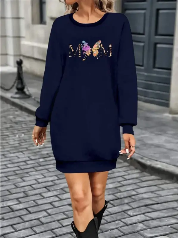 Women's Long Sleeve Crew Neck Viscose Two Thread Dress - 1