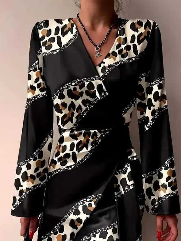 Women's Long Sleeve Crossover Collar Asymmetric Detail Mini Modal Dress - BÜYÜKBEDENIZ