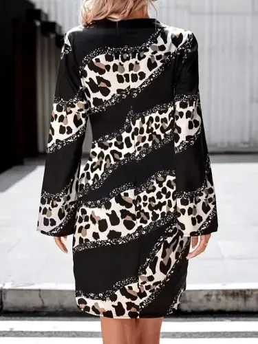 Women's Long Sleeve Crossover Collar Asymmetric Detail Mini Modal Dress - 5