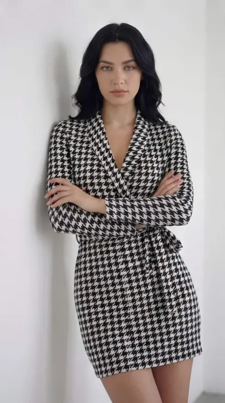 Women's Long Sleeve Crossover Collar Tie Belt Scuba Mini Dress - 3