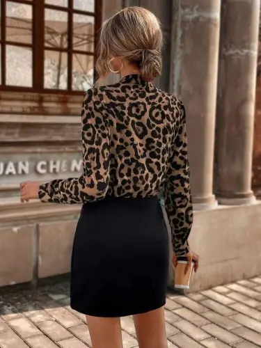 Women's Long Sleeve Crossover Collar Top Diver Bottom Imported Crepe Mini Dress - 6