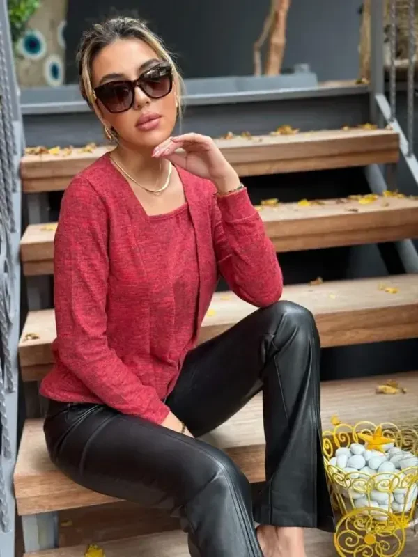 Women's Long Sleeve Crossover Neck Cuff Detail Fluffy Blouse - 8