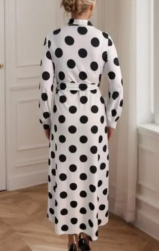 Women's Long Sleeve Crossover Neck Side Tie Crepe Maxi Dress - 5