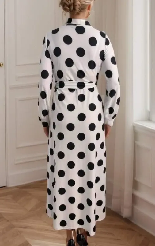 Women's Long Sleeve Crossover Neck Side Tie Crepe Maxi Dress - 5