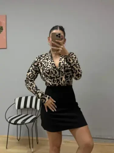 Women's Long Sleeve Crossover Neck Top Plunge Bottom Imported Crepe Mini Dress - 3