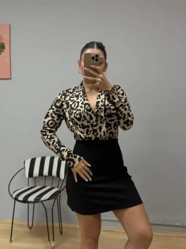 Women's Long Sleeve Crossover Neck Top Plunge Bottom Imported Crepe Mini Dress - 3