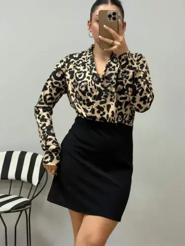 Women's Long Sleeve Crossover Neck Top Plunge Bottom Imported Crepe Mini Dress - 4