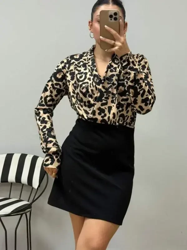 Women's Long Sleeve Crossover Neck Top Plunge Bottom Imported Crepe Mini Dress - 4