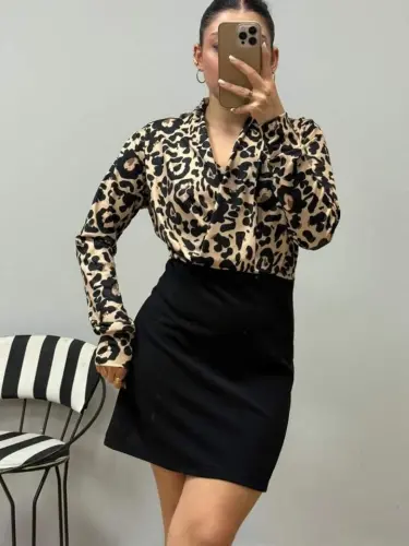 Women's Long Sleeve Crossover Neck Top Plunge Bottom Imported Crepe Mini Dress - 4