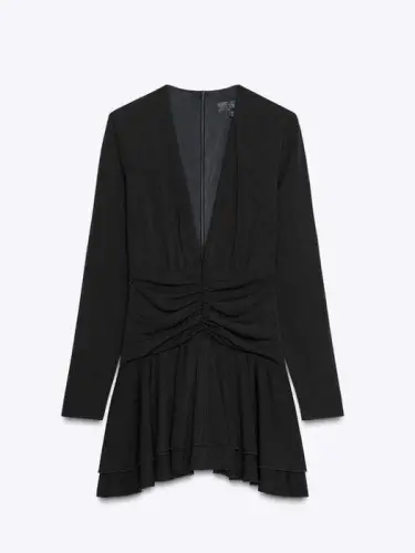 Women's Long Sleeve Deep V Neck And Extra Flounce Detail Slimming Shorts Dress - 4