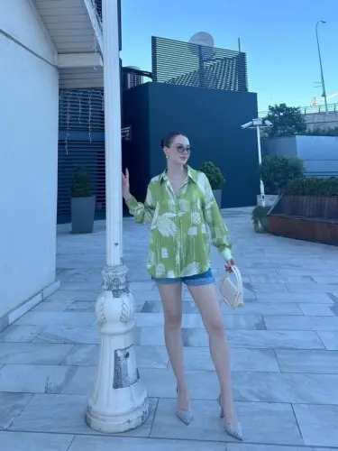 Women's Long Sleeve Digital Printed Loose Satin Shirt - 3