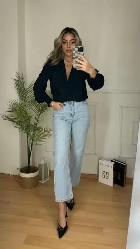 Women's Long Sleeve Draped Crossover Neckline Guipure Cuff Sandy Blouse - 5