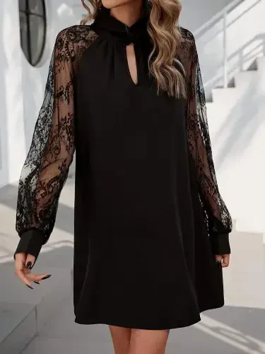 Women's Long Sleeve Drop Detail Sandy Mini Dress - BÜYÜKBEDENIZ (1)