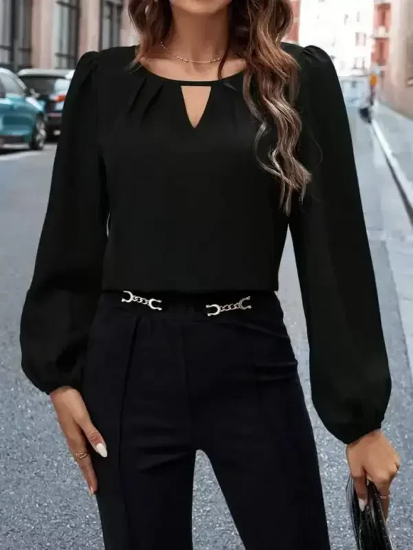 Women's Long Sleeve Drop Detailed Imported Crepe Blouse - BÜYÜKBEDENIZ