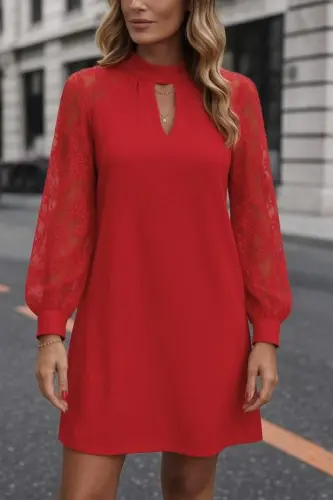 Women's Long Sleeve Drop Detailed Sandy Mini Dress - 1