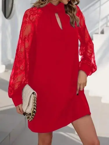 Women's Long Sleeve Drop Detailed Sandy Mini Dress - 4