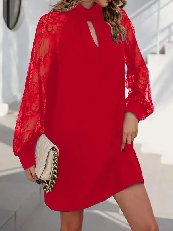 Women's Long Sleeve Drop Detailed Sandy Mini Dress - 4