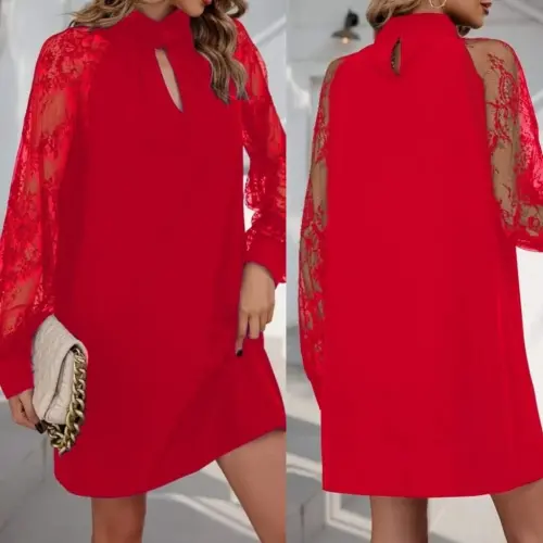 Women's Long Sleeve Drop Detailed Sandy Mini Dress - 6