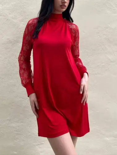 Women's Long Sleeve Drop Detailed Sandy Mini Dress - 7