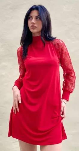 Women's Long Sleeve Drop Detailed Sandy Mini Dress - 8