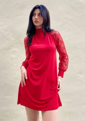 Women's Long Sleeve Drop Detailed Sandy Mini Dress - 9