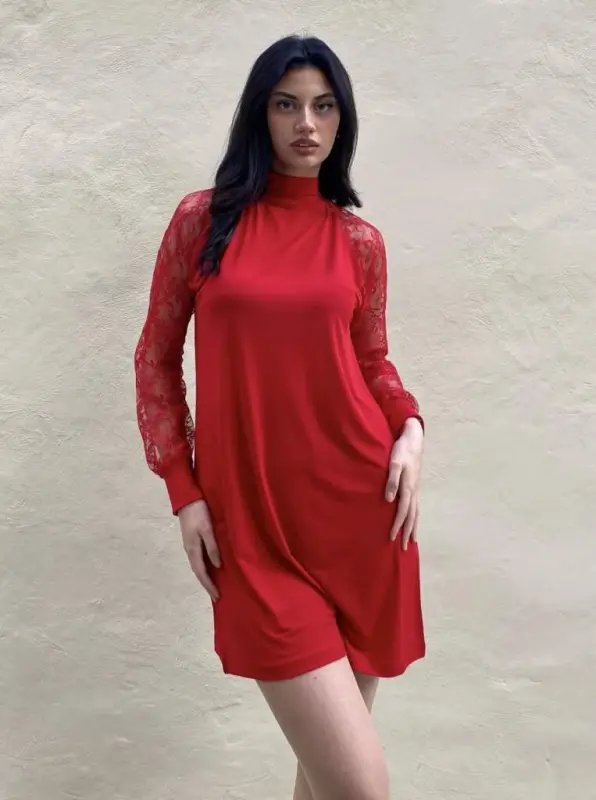 Women's Long Sleeve Drop Detailed Sandy Mini Dress - 10