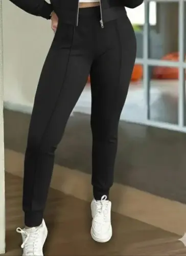 Women's Long Sleeve Front Zip Short Modal Jacket and Pants Two Piece Set - 3