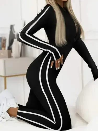 Women's Long Sleeve Front Zippered Fleece Lined Jumpsuit - BÜYÜKBEDENIZ (1)