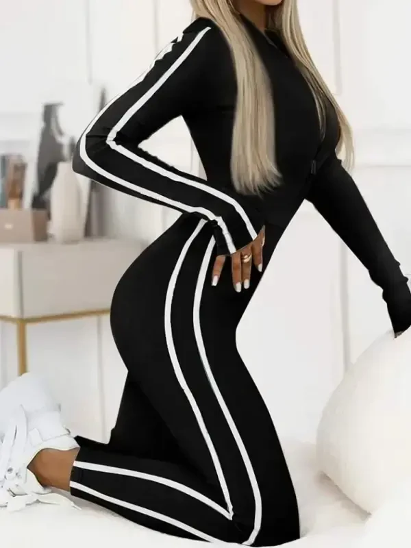 Women's Long Sleeve Front Zippered Fleece Lined Jumpsuit - 2