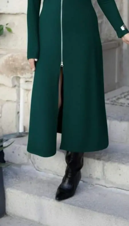 Women's Long Sleeve Front Zippered Imported Crepe Dress - 4
