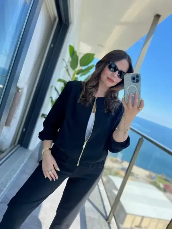 Women's Long Sleeve Front Zippered Modal Jacket and Pants Set - BÜYÜKBEDENIZ