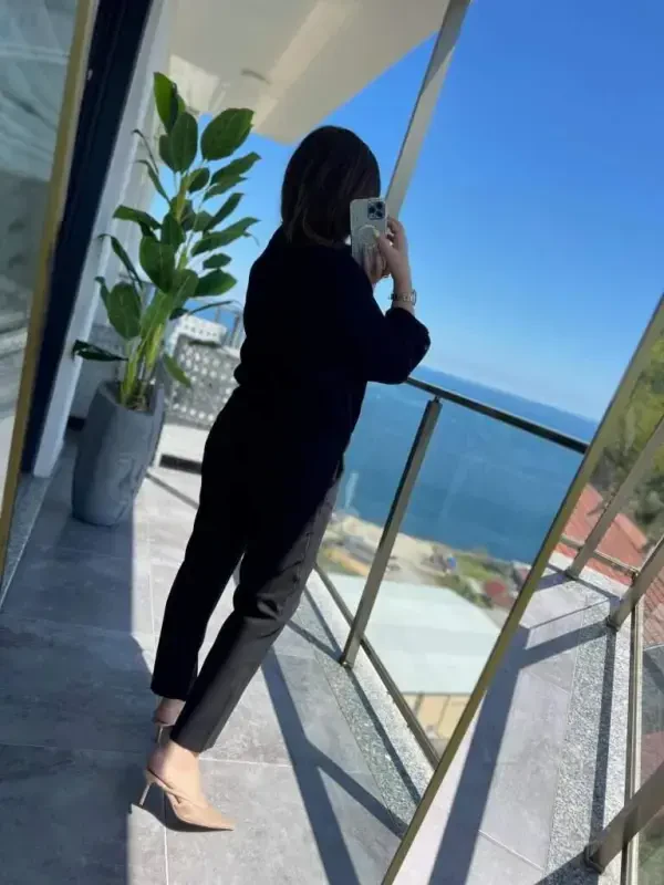 Women's Long Sleeve Front Zippered Modal Jacket and Pants Set - 4