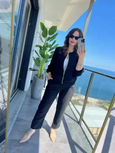 Women's Long Sleeve Front Zippered Modal Jacket and Pants Set - 5