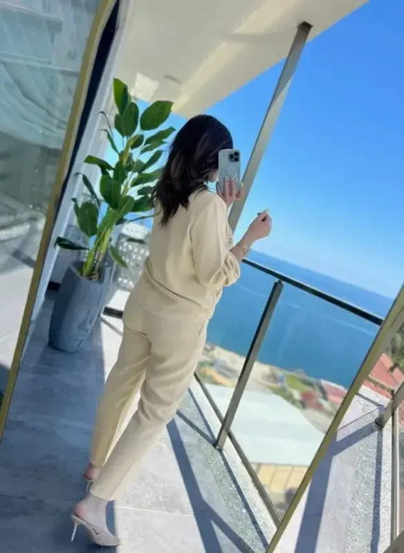 Women's Long Sleeve Front Zippered Modal Jacket and Pants Set - 3