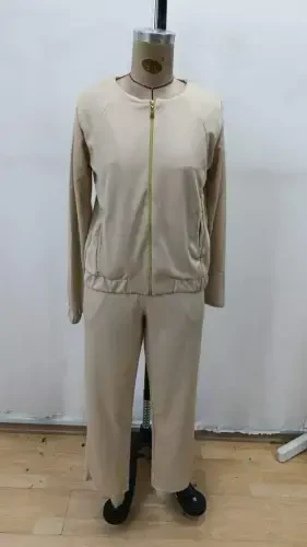 Women's Long Sleeve Front Zippered Modal Jacket and Pants Set - 4