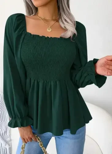 Women's Long Sleeve Geometric Collar Guipure Detailed Crepe Blouse - 3