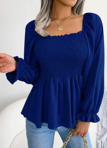 Women's Long Sleeve Geometric Collar Guipure Detailed Crepe Blouse - 1