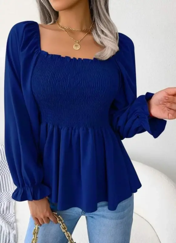 Women's Long Sleeve Geometric Collar Guipure Detailed Crepe Blouse - 3