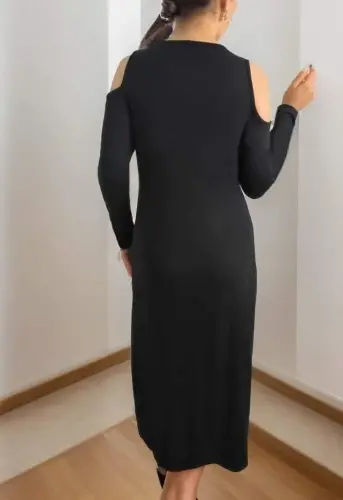 Women's Long Sleeve Guipure Yoke Madonna Collar Viscose Midi Dress - 12