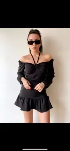 Women's Long Sleeve Halter Neck Detail Mini Dress - 3