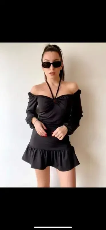 Women's Long Sleeve Halter Neck Detail Mini Dress - 3