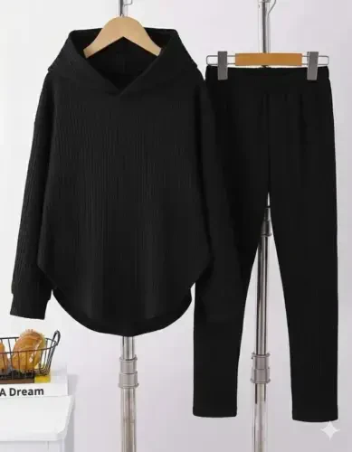 Women's Long Sleeve Hooded Meloni Blouse and Pants Set - 1