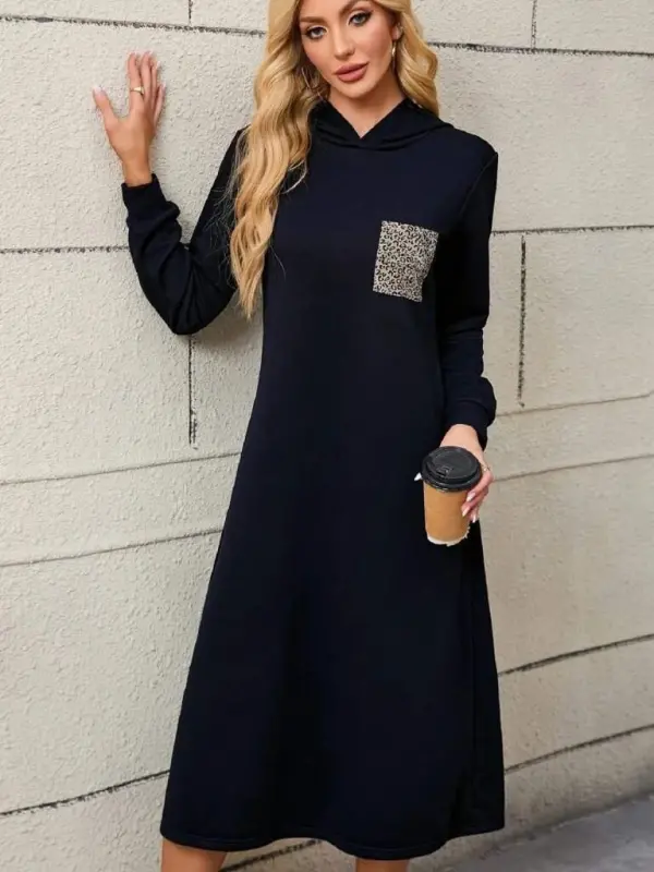 Women's Long Sleeve Hooded Pocket Detailed Viscose Two Thread Maxi Dress - BÜYÜKBEDENIZ