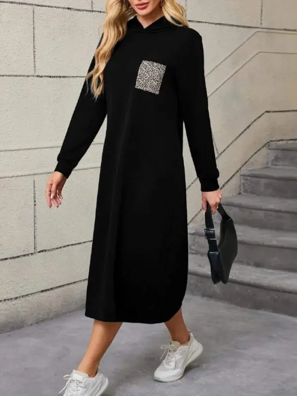 Women's Long Sleeve Hooded Pocket Detailed Viscose Two Thread Maxi Dress - 3