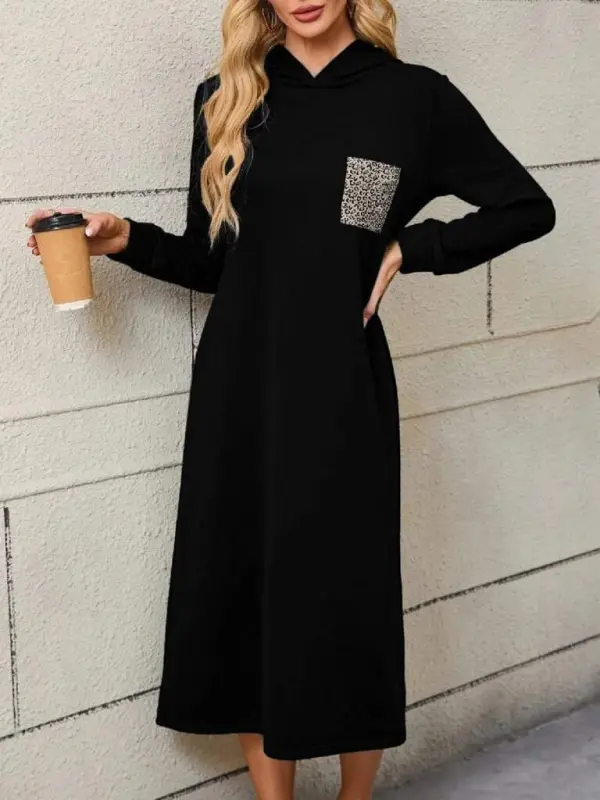 Women's Long Sleeve Hooded Pocket Detailed Viscose Two Thread Maxi Dress - 4