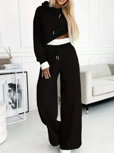 Women's Long Sleeve Hooded Viscose Two Thread Blouse and Pants Set - BÜYÜKBEDENIZ (1)