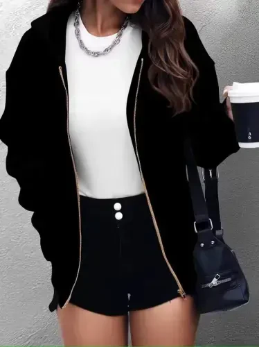 Women's Long Sleeve Hooded Zippered Front Pocket Detailed Fleece Lined Two Thread Jacket - 4