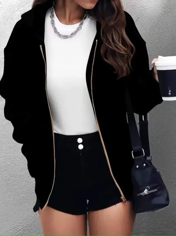 Women's Long Sleeve Hooded Zippered Front Pocket Detailed Fleece Lined Two Thread Jacket - 4