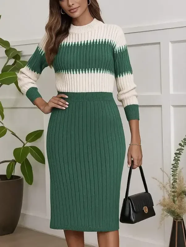 Women's Long Sleeve Knit Skirt Set - 3
